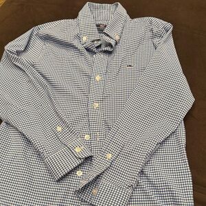 Vineyard Vines Navy and White Checkered whale Shirt size 7 like new